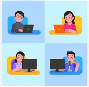 Illustrations de quatre personnes chacune derrière un écran